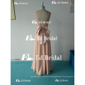 ED Bridal Elegant Lace Appliqued Bow Belt Chiffon Peach Long Bridesmaid Dress With Ribbon